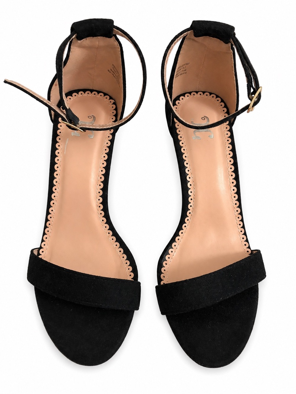 JC Journee Collection Black Vegan Suede Ankle Strap Heels Size 5.5